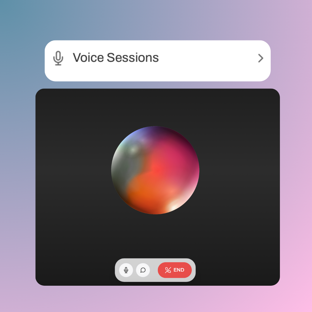 Voice-powered AI interface with gradient orb and voice session controls