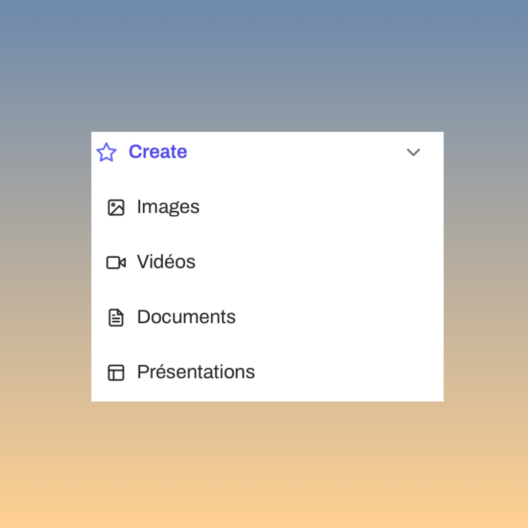 Create menu with Images, Videos, Documents, Presentations